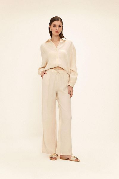 Olcay Pantaloni de muselina cu talie elastica BEIGE 7580