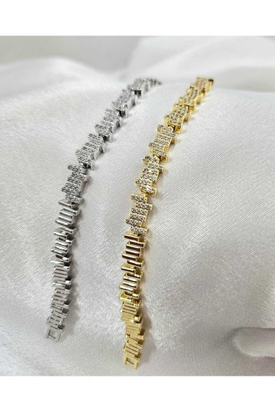 Liberta Aksesuar Zigzag Pattern Stone Steel Bracelet