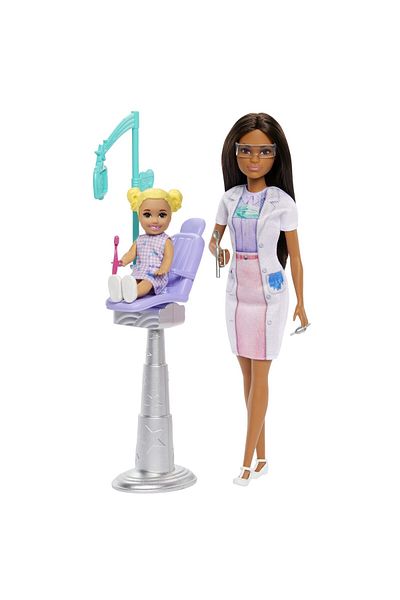 Barbie set de joaca papusa barbie bruneta face cariera stomatolog