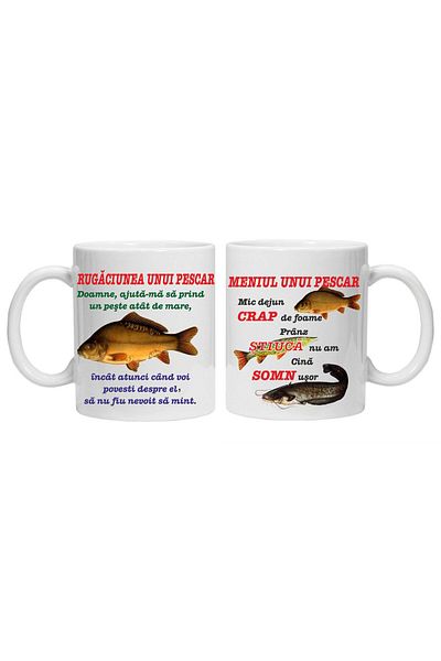 OEM Cană albă personalizată „meniu pentru pescari și rugăciune pentru pescari”, INOVATIX®. 330ml