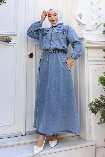 benguen Set fustă jachetă din denim albastru 6119