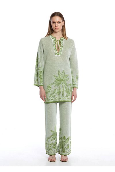 Knitss Palm and Parrot Patterned Knitwear Tunic