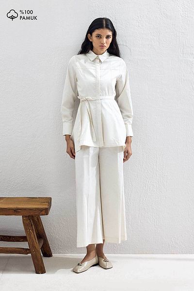 Hooopstore Cosmo Waist Detailed Cotton Vanilla Pants Set