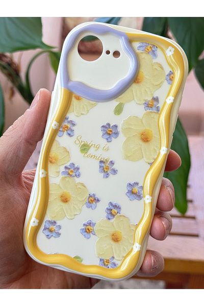 Fibaks جراب لهاتف Apple iPhone 16E بتصميم نمط حماية للكاميرا وزهرة الأقحوان وغطاء من السيليكون الملون