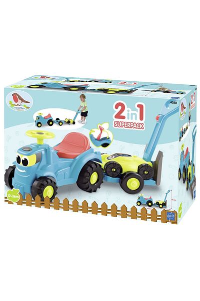 Simba Ecoiffier ride-on tractor set with trailer and mower