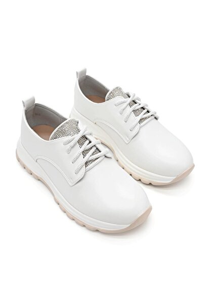 Tmall Pantofi casual de dama,Din piele ecologica,Cu siret,P1234,Alb