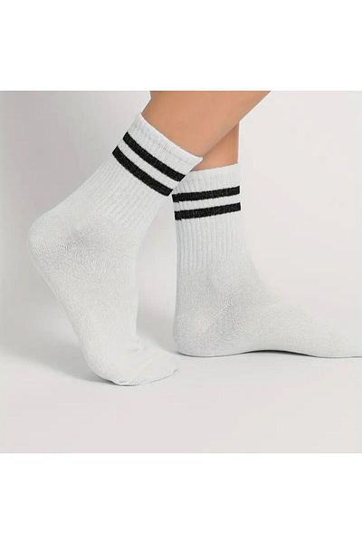 peru moda Унисекс, 10 броя, черно-бели, раирани, памучни колежански чорапи