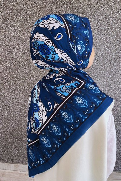tarzınısec Retro Patterned Women's Shawl Navy Blue Estascarf