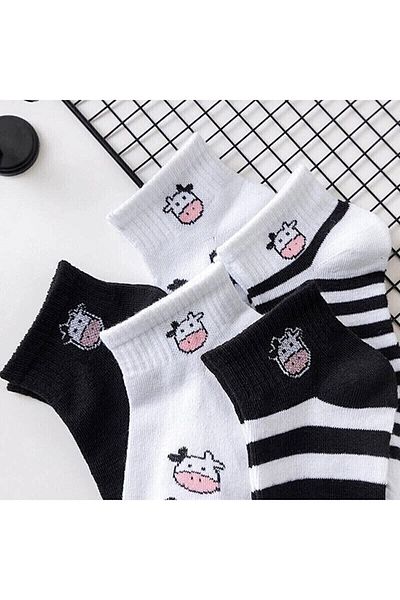 SOCKSHION Унисекс черно-бяла шарка на крава Специален дизайн 5 чифта
