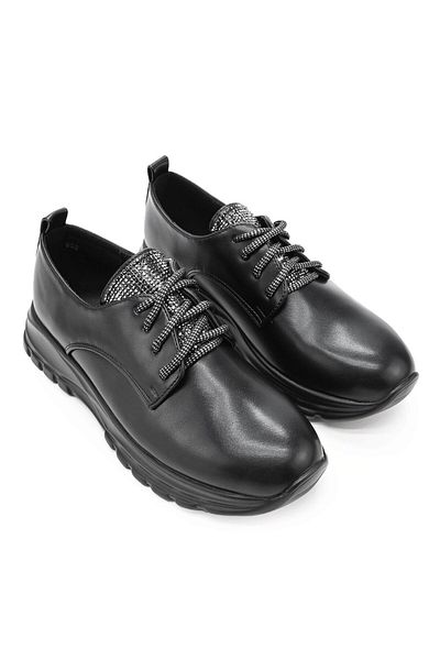 Tmall Women's casual shoes, Made of eco-leather, With laces, P1234, Black