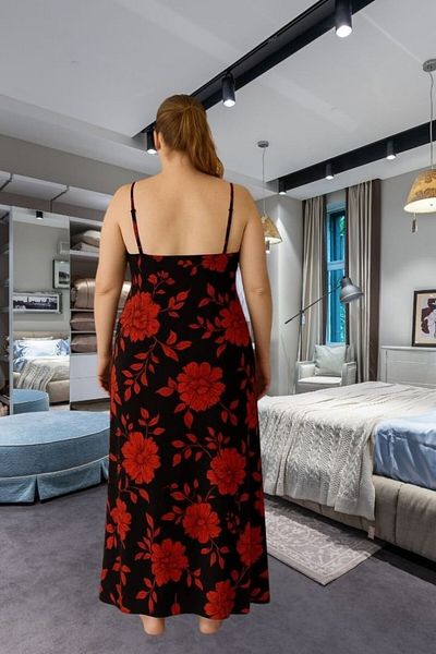 Truva XXL Large Size Floral Patterned Suspender Dress Nightgown