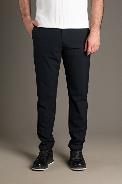 ZEKİ ÖZER Men's Navy Blue Linen Trousers