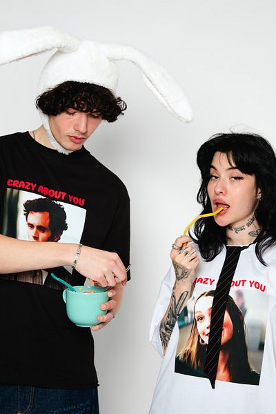 Sekizbiraltı Crazy About You Joe Printed Oversize Unisex Μαύρο Tshirt