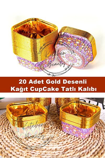 Kitchen Beauty 20'li Gold Kare Model Kağıt Aşure Kalıbı Muffin Kek Ve Sufle K...