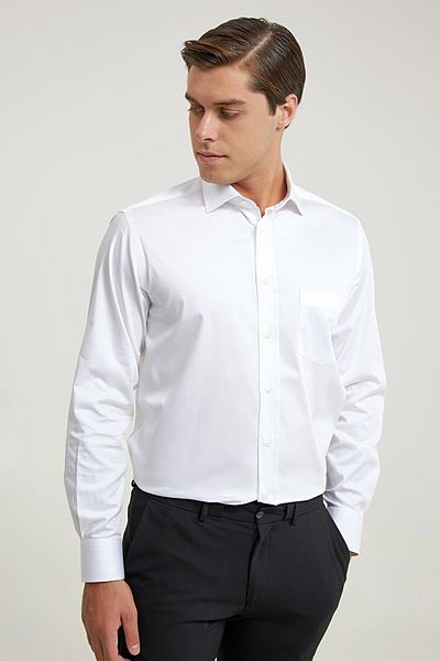 D'S Damat Λευκό μονόχρωμο πουκάμισο Ds Groom Regular Fit