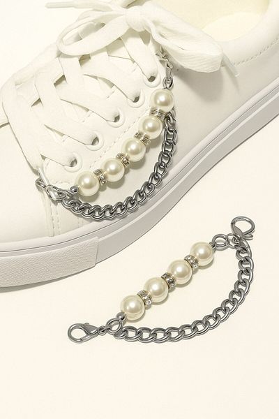 Emtory Home Sneakers Silver Metal Accessory - Chain and Pearl Shoe Accessory - Shoe Ornament - Pair