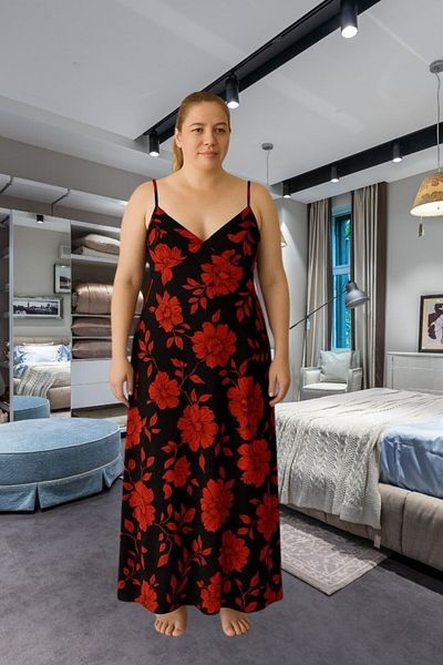 Truva XXL Large Size Floral Patterned Suspender Dress Nightgown