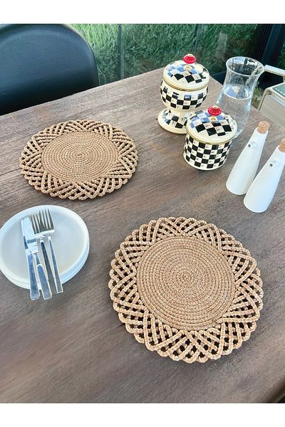 homeınn Set of 2 Wicker Look American Service-Stain Resistant Natural 33 cm