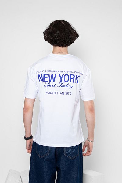Sekizbiraltı Λευκό μπλουζάκι NYC Manhattan με στάμπα Oversize Unisex
