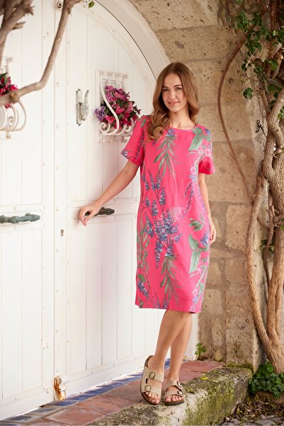 Ezgi Otantik Bonita Baskılı Keten Elbise