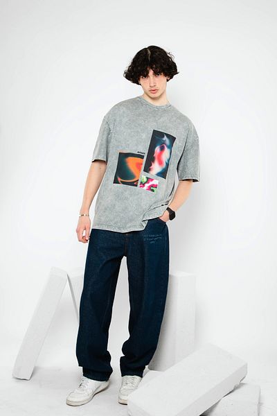 Sekizbiraltı Βάσεις με στάμπα Oversize Unisex Washed White Tshirt