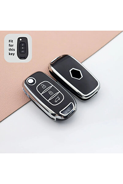 bigkey RENAULT UYUMLU MEGANE 4 CLİO 3 BUTON SUSTALI KUMANDA KILIFI SİYAH GÜMÜŞ