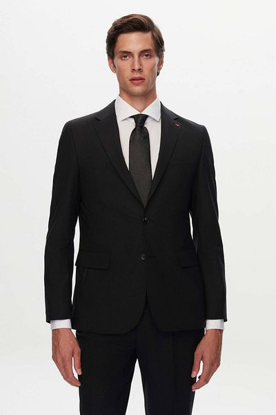 D'S Damat Ds Damat Slim Fit Black Plain Wool Travel Suit