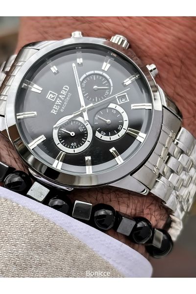 Reward Silver Black Steel Cord, Functions Active, 5 Atm,Vip Men Wrist Watch Bracelet Gift