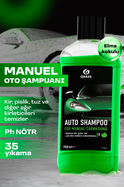 GRASS Araba Yıkama Ve Parlatma, Ph Nötr Cilası Oto Şampuan Elma 900ml - Hızlı...