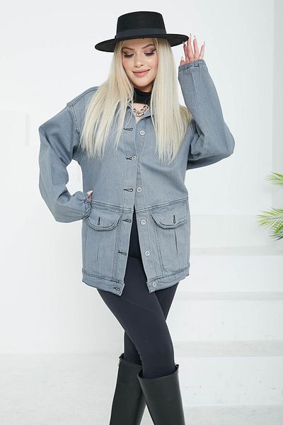 TOFİSA Jachetă de blugi oversize pentru femei, gri - 26578