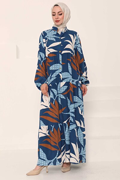 TOFİSA Rochie cu nasturi cu model Indigo - 27041