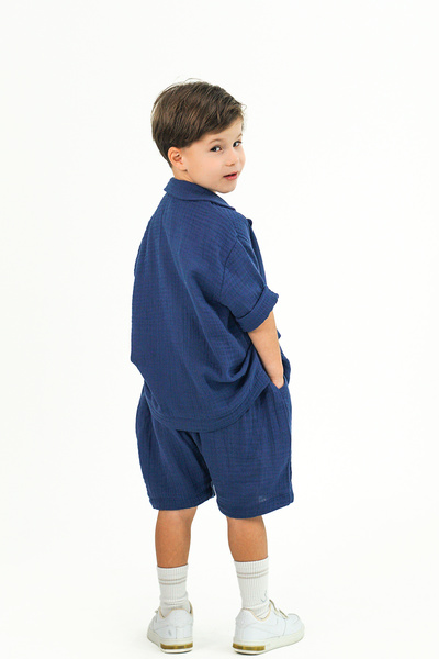 Catz Kids Indigo Muslin Jacket Shorts Set