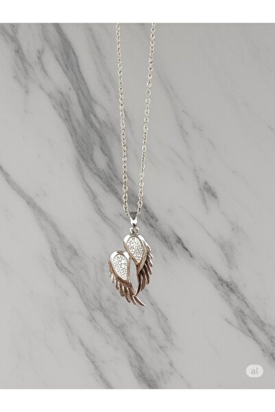 staınless steel قلادة جناح الملاك من حجر الزركون الفضي اللون - أنيقة ولامعة