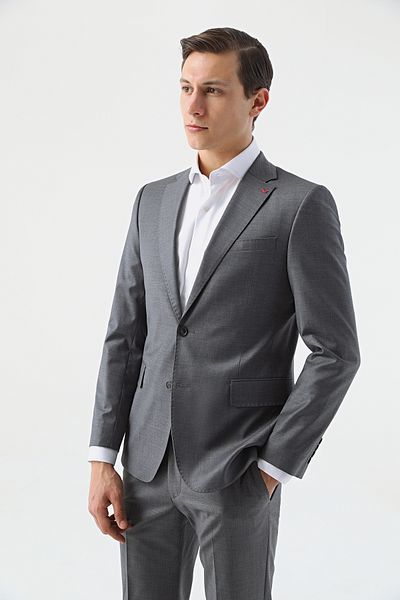 D'S Damat Slim Fit Gray Plain Wool Blend Suit