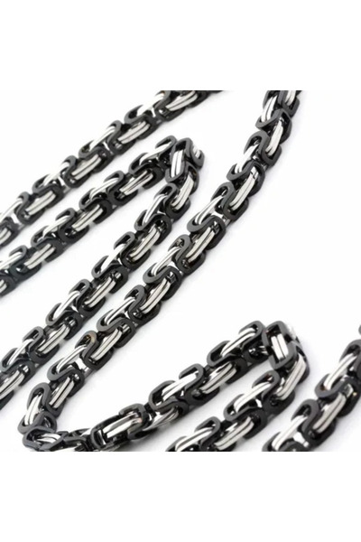 OSMANLI GÜMÜŞ Siyah Beyaz Çelik Kral Erkek Zincir Kolye İnce Model