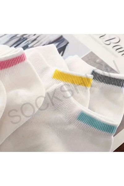 SOCKSHION 5 чифта дамски стилни, невидими, удобни, дишащи чорапи с цветен ръб