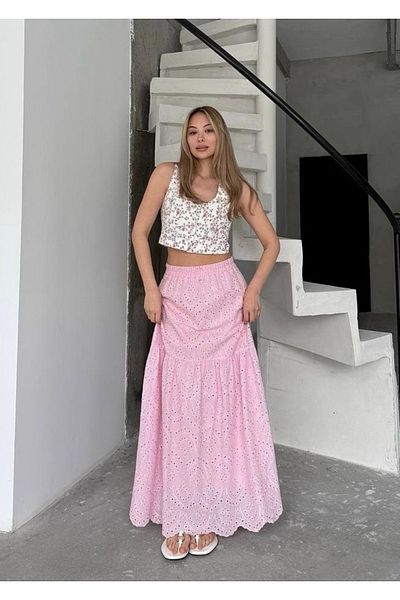 İLKCET MODA Fusta lungă pentru femei, căptușită cu broderie