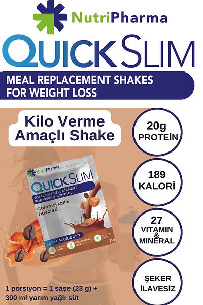 NUTRIPHARMA Quick Slim Meal Replacement Shake - 30 Sachets Meal Powder - Caramel Latte Flavor - Protein Shakes