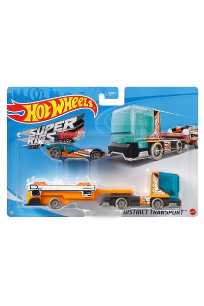 mattel Hot Wheels District Transport Truck and Sports Car Set