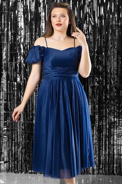 Modaviki Βραδινό φόρεμα με λουράκι Glitter Navy Blue MDV376