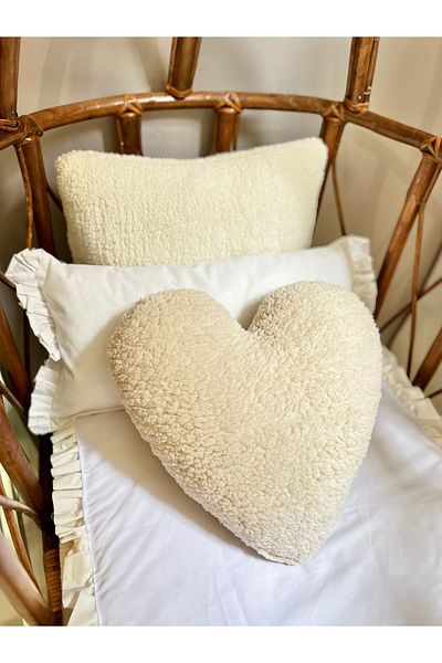 Cherry Bloom Cotton Teddy Plush Heart Pillow