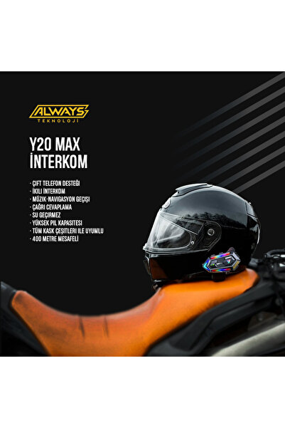 ALWAYS TEKNOLOJİ AL-Y20 Max Motorsiklet Intercom Su Geçirmez Kask 2 Kişi Telsiz Bağlantılı Intercom Rgb Intercom