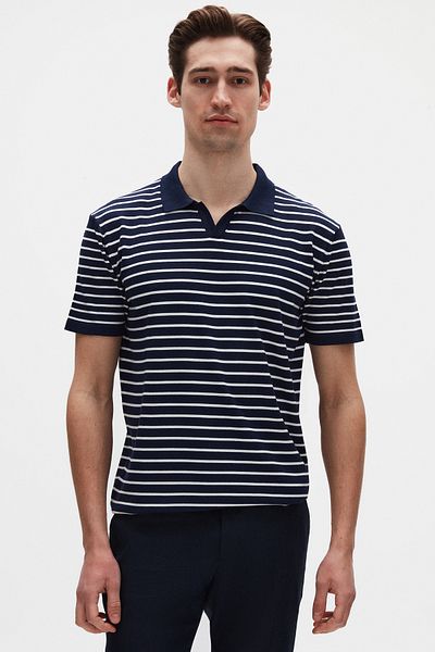 D'S Damat Πλεκτό μπλουζάκι με φερμουάρ Slim Fit Navy Blue Rayon Polo Collar