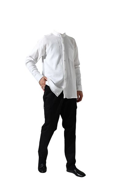 Çağrı Men's Judge Collar Long Sleeve Buttoned Muslin Shirt Beige