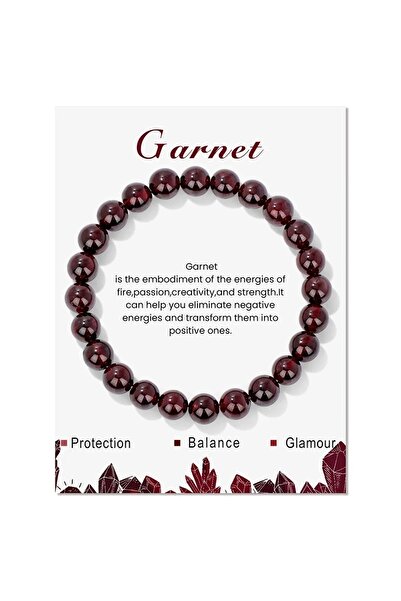 ESK KEHRİBAR Garnet Taşı Bileklik - Şık ve Özgün Unisex Aksesuar 8mm