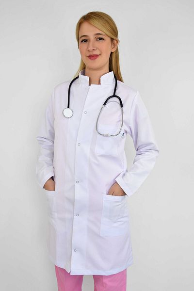 Nur Medikal Giyim Unisex White Judge Collar Plain Long Apron
