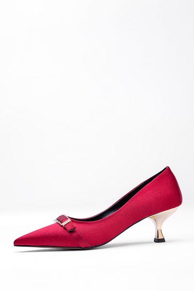 Tasarım Women's Brown Satin Fabric Buckle Thin Heeled Shoes - Elegant Stone Detailed Small Heeled Evening Dress