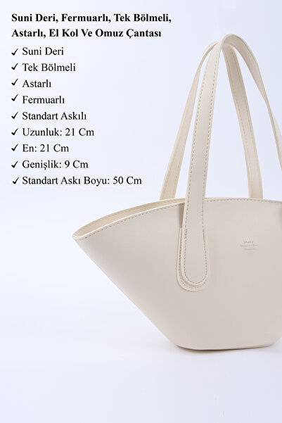 SHAKA Cream Shk124 Faux Leather, Lined, Zippered, Single Compartment Hand, Arm and Shoulder Bag