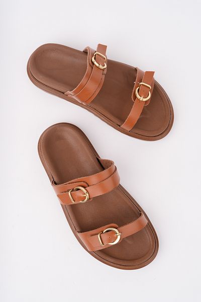 bakacstore Women's Tan Daily Double Layer Comfortable Sole Sandals Slippers