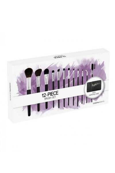 BRUSH طقم مكون من 12 فرشاة مع حقيبة من كوستال سينتس أسود وفضي
